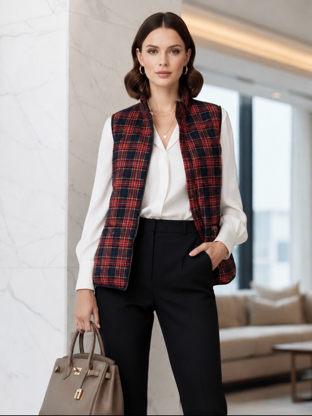 Copper Key Red Blue Plaid Vest Large Preppy Fall Layering